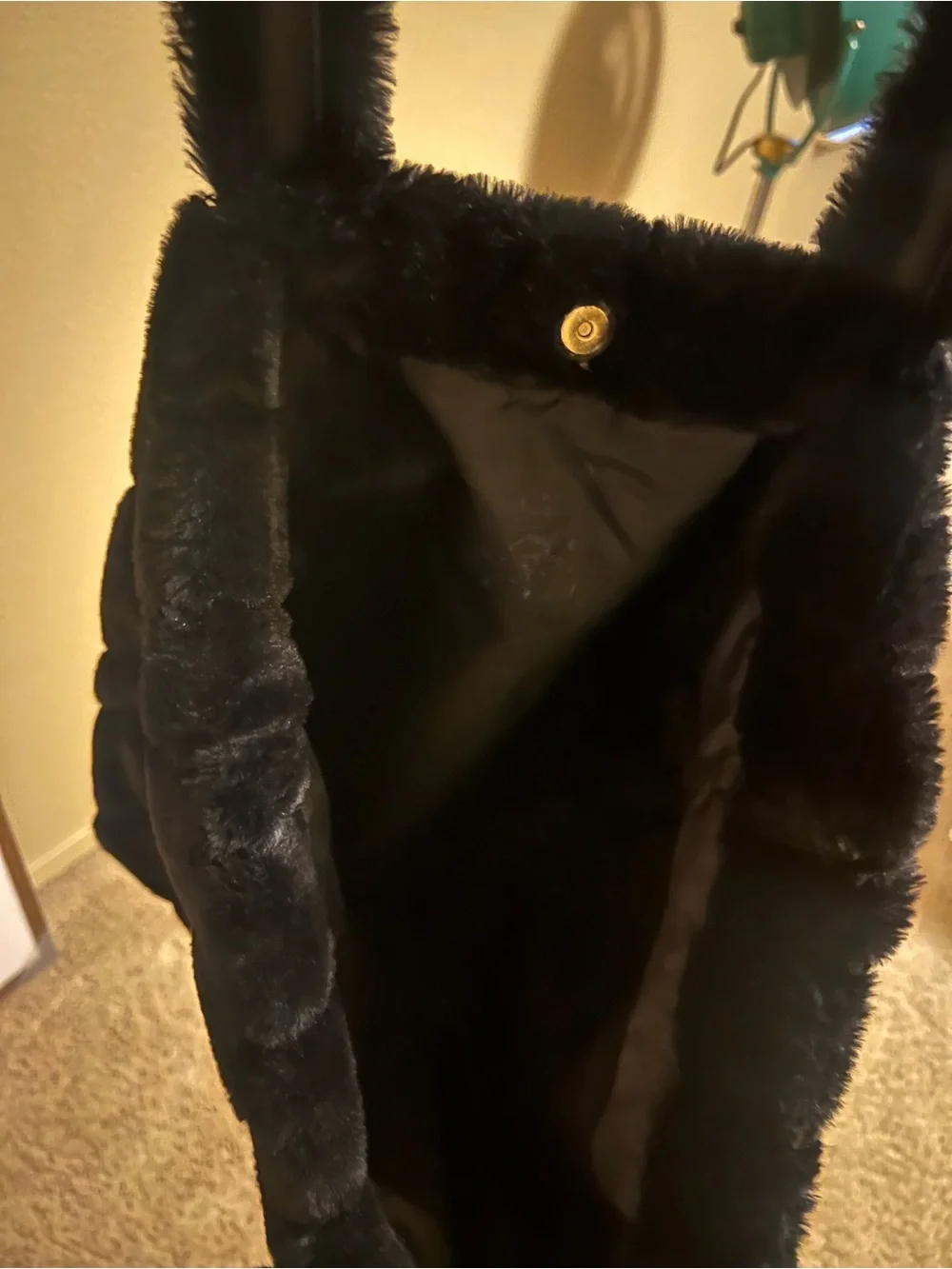 Victoria's Secret Black Faux Fur Tote Bag
